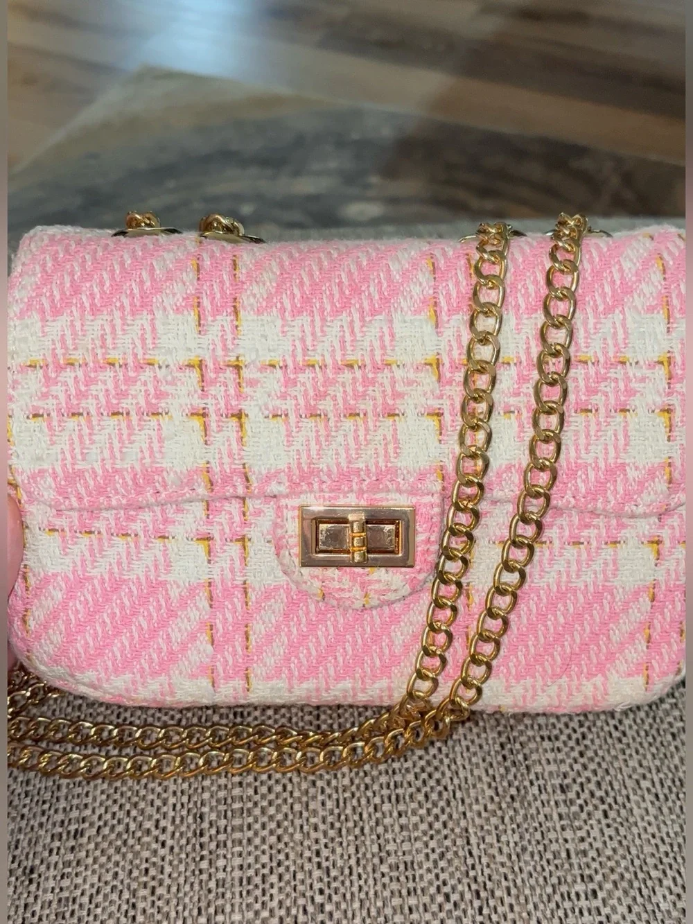 Pink and white tweed mini two Way Crossbody handbag